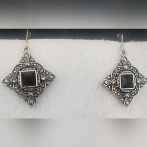 Marcasite and Silver Fish Hook Back Earrings